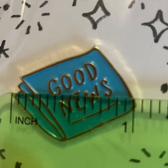 Good News Pin FREE IN BUNDLE Blue Newspaper Gold Accents AdamJK Gift Shop - Picture 3 of 4